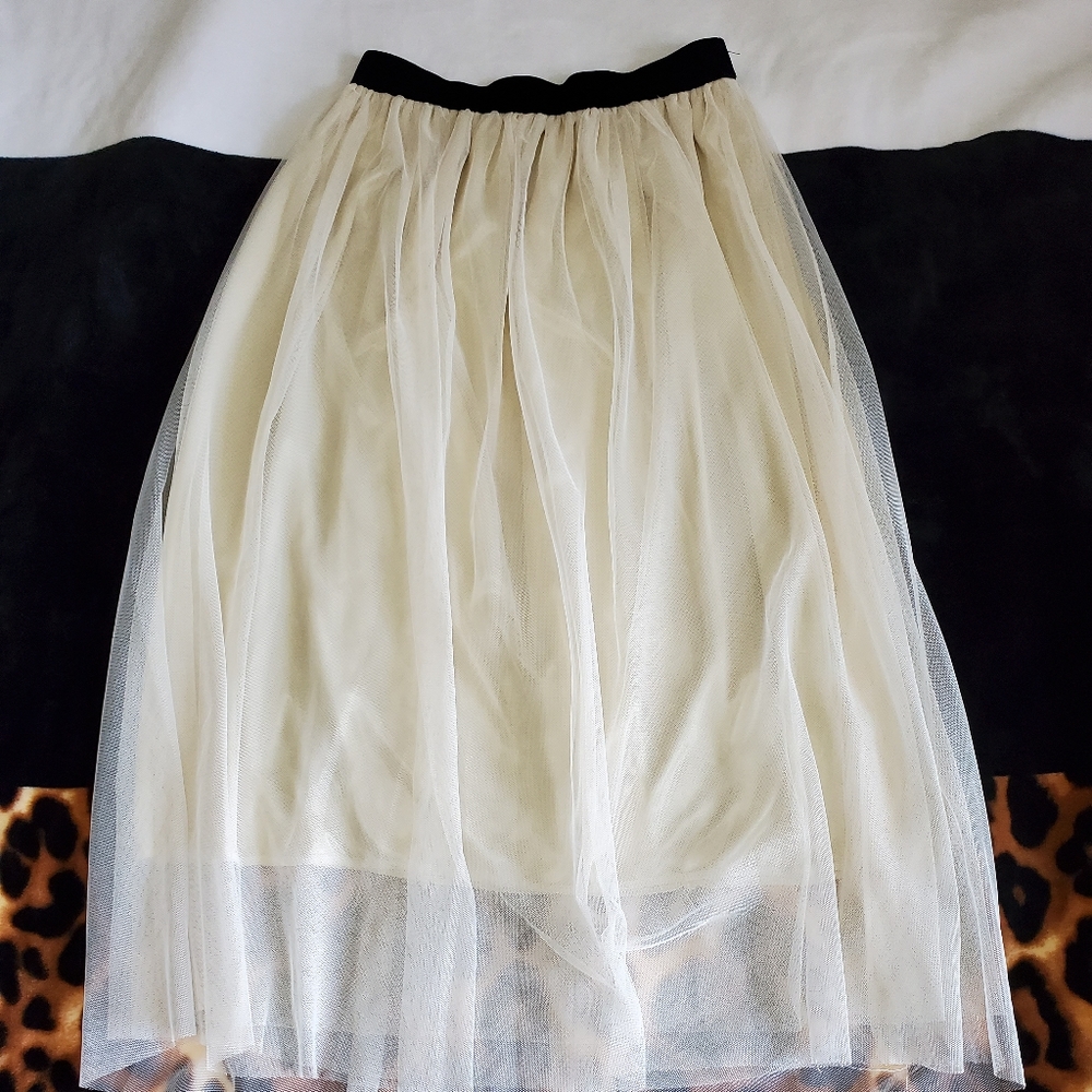 Tulle mesh midi skirt l Off white skirt - Picture 2 of 4